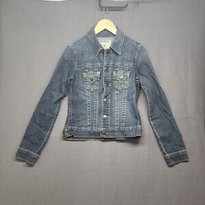 True Religion World Tour Womens Small Denim Trucker Jacket Medium Wash Classic